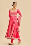 Buy_Nitika Gujral_Fuchsia Anarkali Georgette Embroidery Zari Scoop Neck Set _Online_at_Aza_Fashions