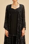 Nitika Gujral_Black Sharara Organza And Jacket & Kurta Georgette Tonal High Low & Set _Online_at_Aza_Fashions