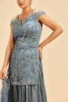 Nitika Gujral Grey Kurta Net Embroidery Bead Notched Crystal Sharara Set Online at Aza Fashions Nitika Gujral_Grey Kurta Net Embroidery Bead Notched Crystal Sharara Set _Online_at_Aza_Fashions