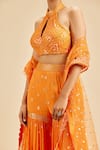 Buy_Nitika Gujral_Orange Blouse And Gharara Georgette Embroidery Sequin Halter Neck Set _Online_at_Aza_Fashions