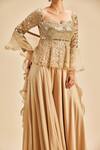 Buy_Nitika Gujral_Gold Sharara Satin Embroidery Beads Sweetheart Neck Mirror Work Peplum Top Set _Online_at_Aza_Fashions