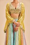 Shop_Nitika Gujral_Yellow Organza Embroidery Mirror Blouse V Work Sheer And Panelled Sharara Set _Online_at_Aza_Fashions