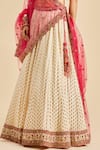 Nitika Gujral_Ivory Lehenga Banarasi Georgette Embroidery Floral Leaf Neck Woven Bridal Set _Online_at_Aza_Fashions