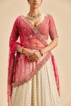 Shop_Nitika Gujral_Ivory Lehenga Banarasi Georgette Embroidery Floral Leaf Neck Woven Bridal Set _Online_at_Aza_Fashions