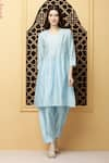 Buy_Kefi Collections_Blue Kurta Cotton Chanderi Embroidered Amnit A-line And Salwar Set  