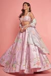 LASHKARAA_Purple Velvet Embroidery Beads Sweetheart Neck Peony And Butterflies Lehenga Set _Online_at_Aza_Fashions