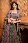 Aneesh Agarwaal Green Chiffon, Organza Embroidery Scoop Neck Floral Print Cape Skirt Set Online at Aza Fashions Aneesh Agarwaal_Green Chiffon, Organza Embroidery Scoop Neck Floral Print Cape Skirt Set _Online_at_Aza_Fashions