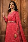 Shop_Aneesh Agarwaal_Red Chiffon, Organza, Linen Embroidery, Mirrors Floral Print Draped Anarkali _Online_at_Aza_Fashions