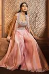 Aneesh Agarwaal_Pink Silk Organza Embroidery Cutdana Jacket Open Cape Sharara Set _Online_at_Aza_Fashions