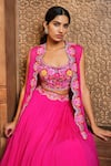 Aneesh Agarwaal_Fuchsia Soft Organza Embroidery Thread Scallop Border Skirt Set For Women_Online_at_Aza_Fashions