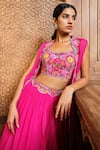 Buy_Aneesh Agarwaal_Fuchsia Soft Organza Embroidery Thread Scallop Border Skirt Set For Women_Online_at_Aza_Fashions