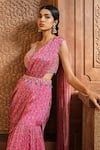 Aneesh Agarwaal_Pink Chiffon Print Flower Mandala V Neck Pre-draped Sharara Saree With Blouse_Online_at_Aza_Fashions