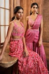 Shop_Aneesh Agarwaal_Pink Chiffon Print Flower Mandala V Neck Pre-draped Sharara Saree With Blouse_Online_at_Aza_Fashions