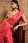 Buy_Aneesh Agarwaal_Red Chiffon Print Flower Square Neck Pre-draped Floral Sharara Saree Blouse Set _Online_at_Aza_Fashions