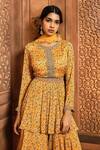 Aneesh Agarwaal Yellow Chiffon, Organza Beads, Cut Work, Floral Print Peplum Kurta Sharara Set Online at Aza Fashions Aneesh Agarwaal_Yellow Chiffon, Organza Beads, Cut Work, Floral Print Peplum Kurta Sharara Set _Online_at_Aza_Fashions