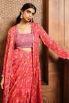 Aneesh Agarwaal_Orange Habutai; Lining: Shantoon Print Long Jacket And Draped Skirt Set For Women_Online_at_Aza_Fashions