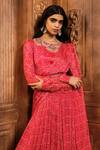 Buy_Aneesh Agarwaal_Red Chiffon, Organza, Linen Embroidery, Mirrors Floral Print Draped Anarkali _Online_at_Aza_Fashions