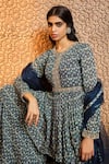 Aneesh Agarwaal_Blue Chiffon Print Ikat Round Neck Kurta Sharara Set _Online_at_Aza_Fashions