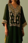 Angad Singh_Green Lining Crepe Embroidered Zardozi V Neck Choga And Pant Set _at_Aza_Fashions