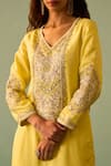 Buy_Angad Singh_Yellow Silk Embroidered Floral V Neck Kurta Palazzo Set _Online_at_Aza_Fashions