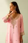 Buy_Angad Singh_Pink Silk Embroidered Floral V Neck Kasab And Tilla Work Kurta Palazzo Set _Online_at_Aza_Fashions