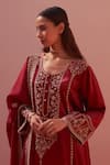 Angad Singh_Maroon Velvet Embroidered Floral U Neck Choga Salwar Set _at_Aza_Fashions