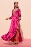 Buy_Angad Singh_Pink Silk Embroidered Floral V Neck Kasab And Tilla Work Kurta Set _Online_at_Aza_Fashions