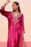 Shop_Angad Singh_Pink Silk Embroidered Floral V Neck Kasab And Tilla Work Kurta Set _Online_at_Aza_Fashions