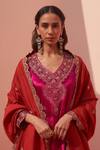 Angad Singh_Pink Silk Embroidered Floral V Neck Kasab And Tilla Work Kurta Set _at_Aza_Fashions