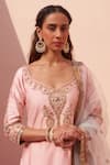 Angad Singh_Pink Raw Silk Embroidered Zardozi Leaf Neck Floral Kurta Sharara Set _at_Aza_Fashions