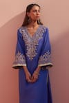 Shop_Angad Singh_Blue Lining Crepe Embroidered Zardozi V Neck Choga And Palazzo Set _Online_at_Aza_Fashions