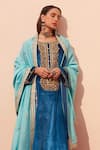 Shop_Angad Singh_Blue Velvet Embroidered Zardozi Round Choga Set _at_Aza_Fashions