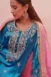 Angad Singh_Blue Velvet Embroidered Floral U Neck Salwar Set _at_Aza_Fashions