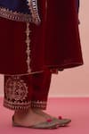 Shop_Angad Singh_Maroon Velvet Embroidered Floral Round Choga Pant Set _Online_at_Aza_Fashions