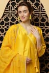 Buy_Kefi Collections_Yellow Kurta And Pant Silk Chanderi Plain V Neck Angana Angrakha Set _Online_at_Aza_Fashions