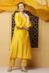 Buy_Kefi Collections_Yellow Kurta And Pant Silk Chanderi Plain V Neck Angana Angrakha Set 