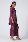 Scarlet Sage_Wine 100% Polyester Stripe Round Anika Printed Pleated Top And Pant Set_at_Aza_Fashions