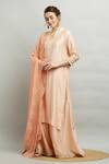 Buy_Kefi Collections_Peach Kurta And Sharara Silk Chanderi Embroidery Stitchline Anjila Set 