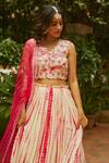 Anu Pellakuru_Pink Tie-dye And Hand Embroidered Thread V Neck Pleated Lehenga Set _Online_at_Aza_Fashions