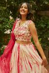 Buy_Anu Pellakuru_Pink Tie-dye And Hand Embroidered Thread V Neck Pleated Lehenga Set _Online_at_Aza_Fashions