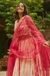Anu Pellakuru_Pink Tie-dye And Hand Embroidered Thread V Neck Pleated Lehenga Set _at_Aza_Fashions