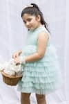 Darleen Kids Couture_Blue Net, Taffeta Pearls Ruffled Tiered Dress _Online_at_Aza_Fashions