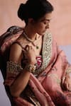 Archana Jaju_Pink Handwoven Organza Silk Hand Painted Crane And Floral Saree With Blouse _at_Aza_Fashions