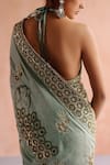 Buy_Archana Jaju_Blue Handwoven Light Silk Hand Painted Mosaic And Floral Saree With Blouse 