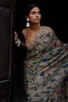 Buy_Archana Jaju_Brown Silk Hand Painted Kalamkari Sweetheart Pure Saree With Blouse For Women_Online_at_Aza_Fashions