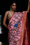 Archana Jaju_Pink Pure Handwoven Paithani Silk Floral Patterns, Kalamkari Hand Painted Saree_Online_at_Aza_Fashions