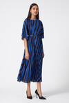 Shop_Scarlet Sage_Blue Polyester Ariel Stripe Print Dress_Online_at_Aza_Fashions