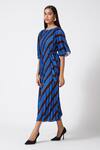 Scarlet Sage_Blue Polyester Ariel Stripe Print Dress_at_Aza_Fashions