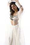 Aroka_White Pure Silk Organza Plain Open Neck Halo Overlay Shrug _at_Aza_Fashions