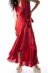 Shop_Aroka_Red Modal Satin Plain V Neck Rumba Overlap Draped Dress _Online_at_Aza_Fashions